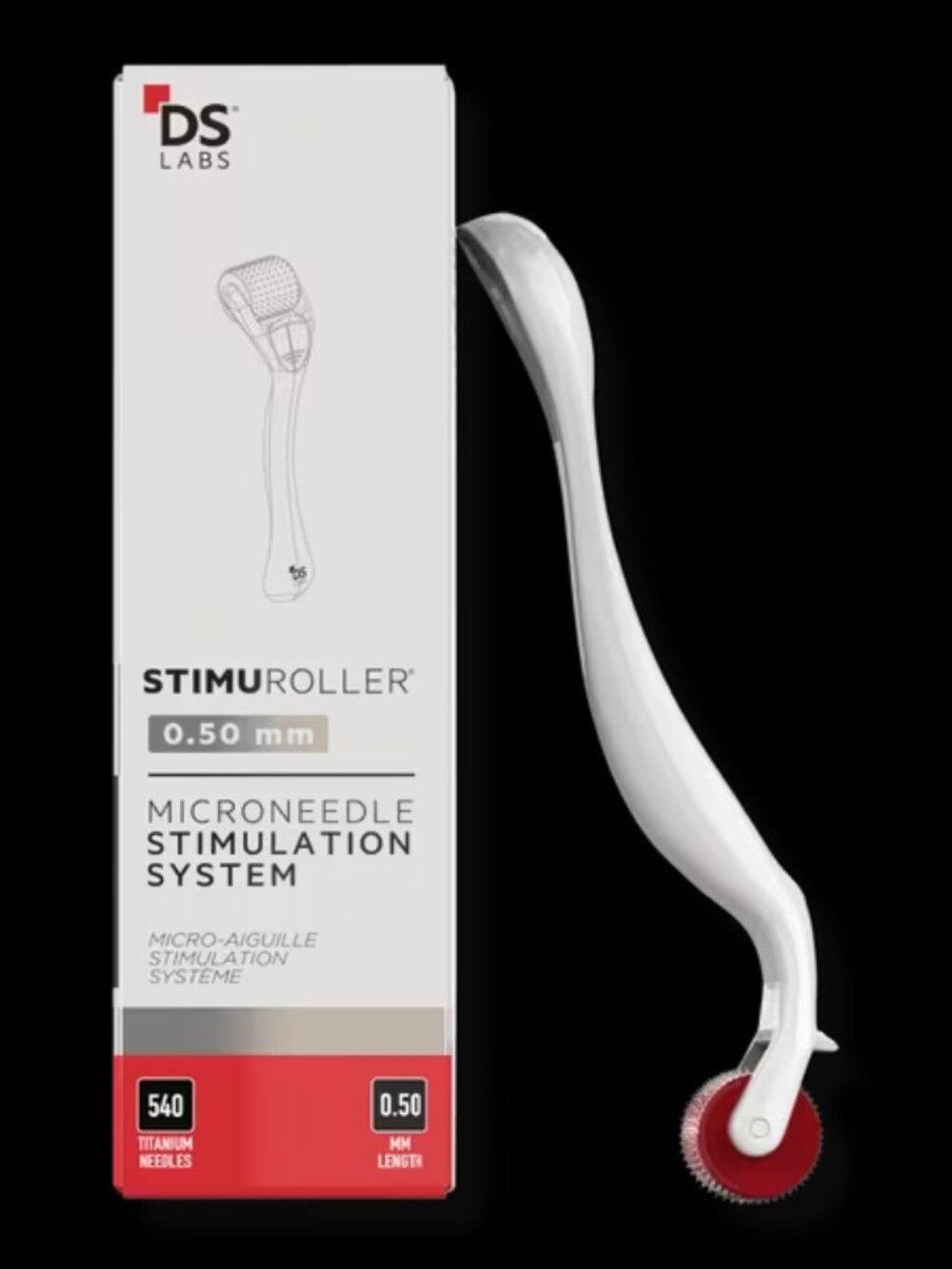 NIB DS LABS StimuRoller 0.50 mm Microneedle Roller - White and Red Packaging